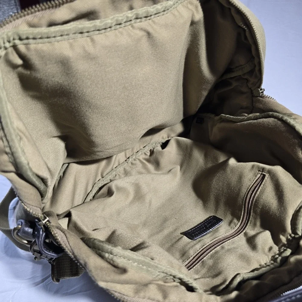 Brooks Brothers Canvas Leather Tan‎ Shoulder Strap office / Travel Bag brown